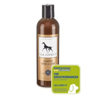 Abbildung von SHAMPOO für Hunde natürliche Fellpflege, mit Argan und Lavendelöl, vegan, ohne Parabene, Parfum &amp; Silikon, SHINE COMB von LILA LOVES IT, 250 ml
