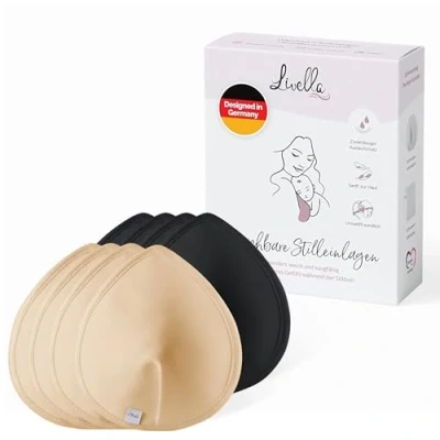Abbildung von Livella Waschbare Stilleinlagen (8 Stück) mit saugstarkem Kern aus natürlichen Bambusfasern/wiederverwendbar/inkl. Wäschenetz (Schwarz/Beige)