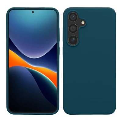 Abbildung von kwmobile Hülle kompatibel mit Samsung Galaxy S24 Plus Silikon Handy Case Handyhülle für weiche Oberfläche kabelloses Laden Petrol matt