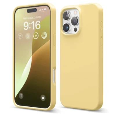 Abbildung von elago Premium Liquid Silikon Hülle Kompatibel mit iPhone 16 Pro Max Hülle, Ganzkörper Handyhülle, Stoßfest, Schlanke Kratzfester weicher Mikrofaser Innenfutter, 6.9 Zoll (Gelb)