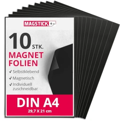 Abbildung von Magstick Magnetfolie 10 Stück I DIN A4 Magnetklebefolie flexibel selbstklebend zuschneidbar magnetisch beklebbar zum Basteln ordnen Stanzen Aufbewahrung Magnetbogen Fotomagnet mag_285