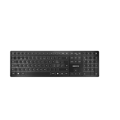 Abbildung von CHERRY KW 9100 SLIM, Kabellose Design Tastatur, Schweizer Layout (QWERTZ), Wahlweise Bluetooth oder 2,4 GHz Funk, Flache Tasten, Wiederaufladbar, Schwarz Grau