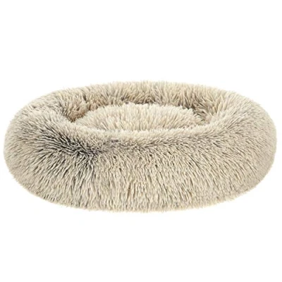 Abbildung von Feandrea Hundebett flauschig, Katzenbett, Donut Kissen, waschbar, Polsterung in der Mitte herausnehmbar, Langer Plüsch, 70 cm Durchmesser, Ombré Khaki PGW039S01