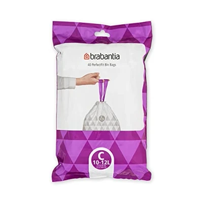 Abbildung von Brabantia Müllbeutel PerfectFit, Spenderpackung (Code C 10L / 12L), Extra Starke müllsäcke Mit Zugband (40 Müllbeutel)