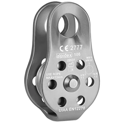 Abbildung von ALPIDEX Seilrolle Umlenkrolle 22 kN Fix Pulley Flaschenzug geeignet für Textilseile bis 13 mm Durchmesser EN12278, Farbe:Silber