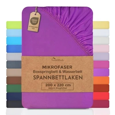 Abbildung von NatureMark Microfaser Boxspringbett &amp; Wasserbett Spannbettlaken 200 x 220 cm 40 Steghöhe 200x220cm Spannbetttuch 100% Polyester, Lila