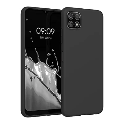 Abbildung von kwmobile Hülle kompatibel mit Samsung Galaxy A22 5G weiches TPU Silikon Case Cover geeignet für kabelloses Laden Schwarz matt