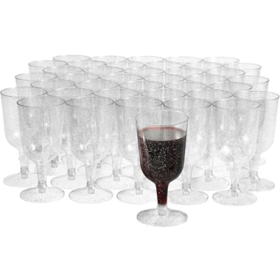 Abbildung von MATANA 50 Premium Elegante Plastik Weingläser mit Silberglitter, 180ml Mehrweg Cocktailgläser, Gold aus Kunststoff, Weinbecher für Hochzeiten, Geburtstage &amp; Partys
