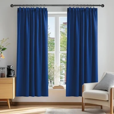 Abbildung von Deconovo Verdunkelungsgardinen mit Kräuselband Blickdicht Dicke Gardinen Wohnzimmer Winter, 183x168cm(HöhexBreite), Königsblau, 2er Set