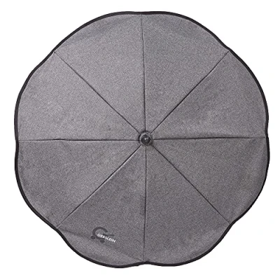 Abbildung von Gesslein Sonnenschirm Design 703 mit Universalhalterung von Gesslein, Sonnenschutz für Kinderwagen &amp; Buggys│70cm Durchmesser, biegsam, 3 fach verstellbar, Rund und Ovalrohre, grau meliert