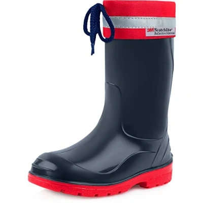 Abbildung von Ladeheid Kinder Gummistiefel mit Stulpe Regenstiefel für Jungen und Mädchen LA 972 (Dunkelblau/Rot, 30 EU)