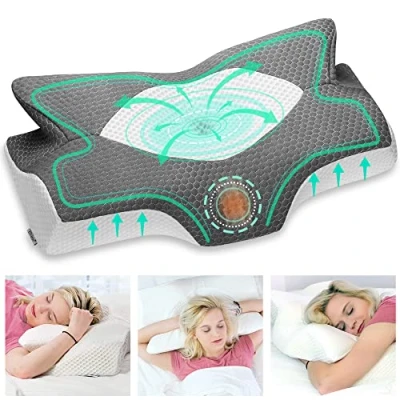 Abbildung von Elviros Orthopädisches Kissen aus Memory Foam, Seitenschläferkissen Nackenstützkissen, Kopfkissen Nackenschmerzen, Ergonomisches Schlafkissen für Nacken und Schulterschmerzen, 64 x 12,5/10,5 38cm