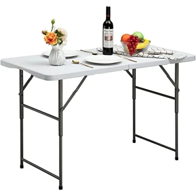Abbildung von HollyHOME Klapptisch Campingtisch 4FT/122cm, Küche Tisch Klappbar Tragbarer Gartentisch Balkontisch Klappbarer Esstisch für BBQ Catering Party, Weiß