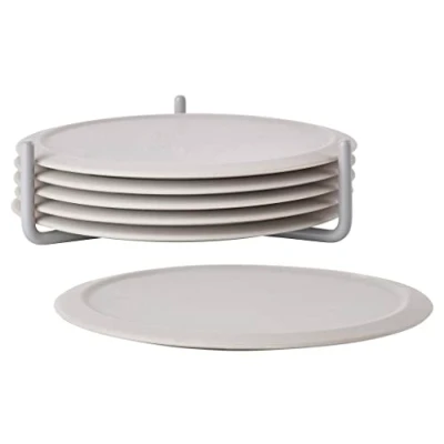 Abbildung von Zone Denmark Singles Glasuntersetzer aus Silikon, Untersetzer für Gläser, Tassen, Cocktailgläser, Durchm. 10 cm, Höhe 3,1 6 Stück, inkl. Halter, Warm Grey