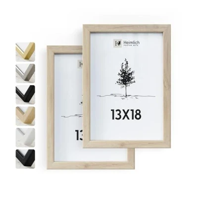 Abbildung von Heimlich® Bilderrahmen 13x18 cm, Eichenholz, 2er Set Mittlerer mit Folienabdeckung Wandmontage oder Tischaufsteller
