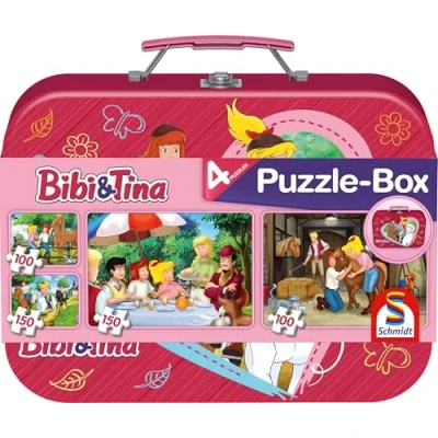Abbildung von Schmidt Spiele 56509 Bibi und Tina, 4 Kinderpuzzle im Metallkoffer, 2x100 2x150 Teile
