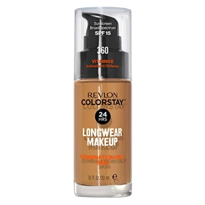 Abbildung von Revlon Colorstay Liquid Foundation Make up für Mischhaut/fettige Haut LSF 15, Longwear Mittelvolle Deckkraft mit mattem Finish, Golden Caramel (360), 30 ml