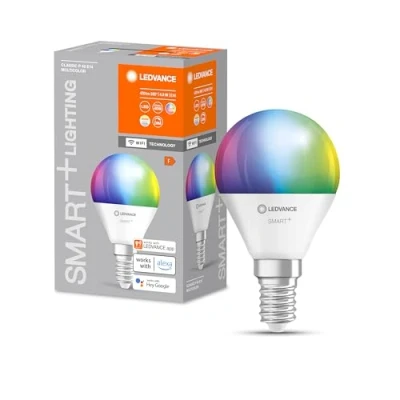 Abbildung von LEDVANCE E14 LED Lampe Mini Bulb, Smart Home Wifi Leuchtmittel mit 4,9W (470lm) ersetzt 40 W Glühbirne, dimmbar, RGBW Lichtfarbe (2700 6500K), steuerbar Alexa, google oder App, im 1er Pack