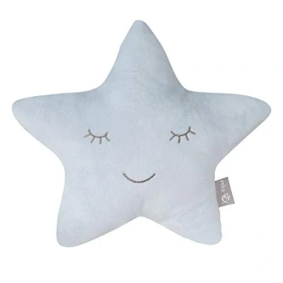 Abbildung von roba Kuschelkissen in Stern Form Style Flauschiges Deko Kissen für Baby &amp; Kinderzimmer Mädchen Jungen Hellblau, 1 Stück (1er Pack)
