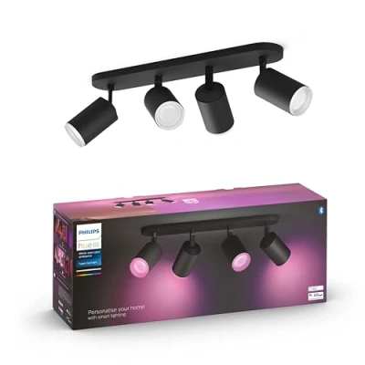 Abbildung von Philips Hue White &amp; Color Ambiance Fugato 4er Spot, schwarz 4x350lm, dimmbar, 16 Mio. Farben, steuerbar via App, kompatibel mit Amazon Alexa (Echo, Echo Dot), neue Generation
