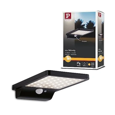 Abbildung von Paulmann 95393 LED Außenleuchte Solar Außenwandleuchte Solveig mit Bewegungsmelder IP44 eckig incl. 1x4,8 Watt Schwarz Außenlampe Kunststoff 3000 K