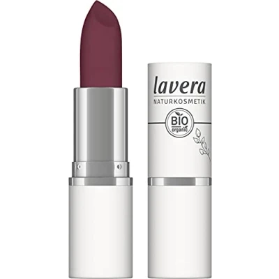 Abbildung von lavera Velvet Matt Lipstick Royal Cassis 06 Lippenstift glutenfrei ohne Silikone Mineralöl Mikroplastik Cremig, matte Textur Bio Blütenbutter Sonnenblumenöl 4,5g