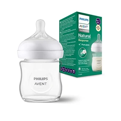 Abbildung von Philips Avent Babyflasche Natural Response aus Glas 120 ml Babyflasche, BPA frei für neugeborene Babys ab 0 Monaten (Modell SCY930/01)