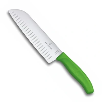 Abbildung von Victorinox, Swiss Classic, Profi Santokumesser, Extra Scharfe Klinge, Kullenschliff, 17 cm, Robuster Kunststoffgriff, Rostfreier Stahl, Grün