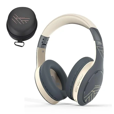 Abbildung von PowerLocus Bluetooth Kopfhörer Over Ear, Kabellos mit 3 EQ modi, 60std. Spielzeit, Hi Fi Stereo Faltbare Headset Mikrofon, Memory Foam Ohrpolster und Stoff Stirnband für Handy/Reisen/PC