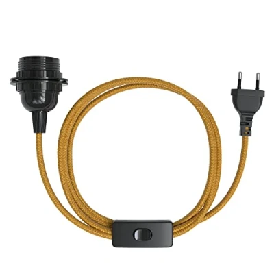 Abbildung von EAZY CASE E27 Lampenfassung mit 5 m Kabel aus Stoff, Schalter, Schraubring für Lampenschirm und Netzstecker ideale Lampenaufhängung Hängeleuchten, Pendelleuchten, DIY Lampe, Bronze