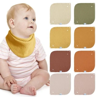 Abbildung von Lulu moon Lätzchen Baby Absorbierende Dreieckstuch, Musselin Halstuch mit Verstellbares Druckknopf, Weiche Sabberlätzchen für Junge und Mädchen, Unisex, 8 Stück (Ahorn)