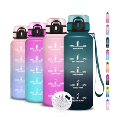 Abbildung von Trinkflasche 1.5 liter Sport, Wasserflasche Auslaufsicher, mit Zeitmarkierung, Filter, Kohlensäure Geeignet, Leicht zu Reinigen, für Fitness, Fahhrad, Gym, Running