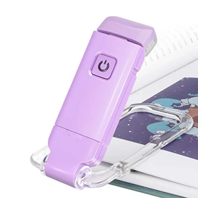Abbildung von HONWELL LED Clip Leselampe Buch Klemm, Leselampen für Bücher im Bett, weiches Augenpflegelicht, USB wiederaufladbar Nachtlicht, 2 Helligkeit einstellbar Augenschutz, Kinder, Lavendel