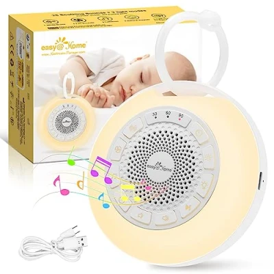 Abbildung von Easy@Home White Noise Machine: Tragbare Einschlafhilfe Babys mit weißem Rauschen Nachtlicht 26 Beruhigende Schlaflieder &amp; Naturgeräusche 3 Timer Einstellungen 7 Bunte Beleuchtung USB