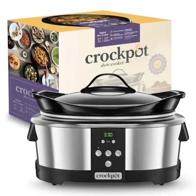 Abbildung von Crockpot, elektronischer Schongarer 5,7 l (56 Personen) programmierbar mit digitalem 20 Stunden Timer Edelstahl [SCCPBPP605], Silber