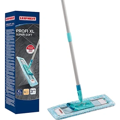 Abbildung von Leifheit rückenschonender Bodenwischer Profi XL super Soft, Stahlstiel 146cm, Wischmopp mit Fußklick, Wischbezug für Parkett und Kork, 360 Drehgelenk, Click System, umweltfreundlicher Karton
