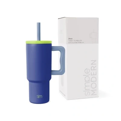 Abbildung von Simple Modern Thermobecher mit Silikonstrohhalm und Griff Isolierter Edelstahl Trinkbecher Eiskaffee Reisebecher Trek 710ml Asteroid