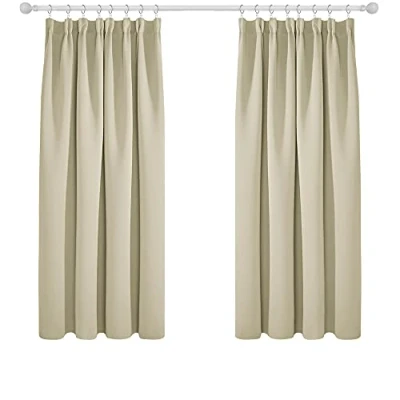 Abbildung von Deconovo Verdunkelungsvorhang Kräuselband Gardinen Hitzeschutz Wohnzimmer Blickdicht Vorhang, 138x117cm(HöhexBreite), Beige, 2er Set