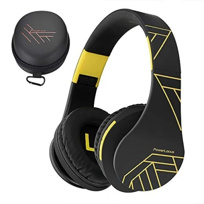 Abbildung von PowerLocus Bluetooth Over Ear Kopfhörer, Kabellos Stereo Faltbare Kopfhörer Kabellose und Kabel mit Integriertem Mikrofon, Micro SD/TF, FM für Handys/iPad/Laptops &amp; PC (Schwarz/Gelb)