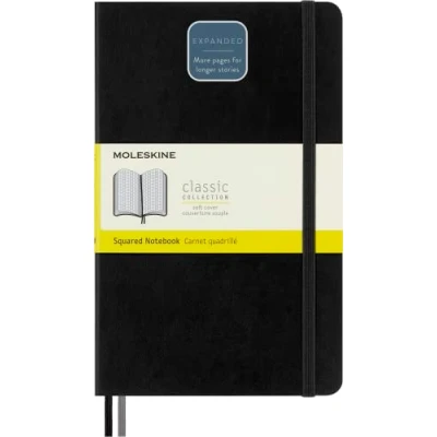 Abbildung von Moleskine Klassisches erweitertes kariertes Notizbuch Weicher Umschlag und elastischer Verschluss Farbe Schwarz Größe Groß 13 x 21 A5 400 Seiten