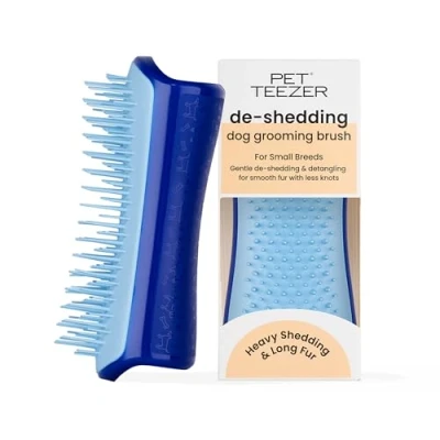 Abbildung von Tangle Teezer Pet Dual Tier De Shedding &amp; Grooming Brush for Dogs Small Gentle Polymer Teeth Ideal Double Coated Breeds Ergonomic Easy Clean Navy Sky Blue