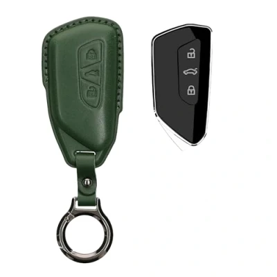 Abbildung von kwmobile Premium Leder Autoschlüssel Schutzhülle kompatibel mit VW Golf 8 3 Tasten Hülle Schlüssel Tasche Dunkelgrün