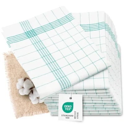 Abbildung von ZOLLNER 12er Set Geschirrtücher Halbleinen in 60x80 cm super saugstarke und fusselfreie Küchentücher waschbar bis 95C grün weiß kariert Gastronomiequalität Oeko Tex® Zertifiziert