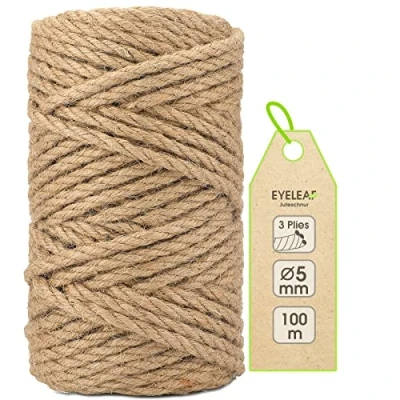 Abbildung von Garten Juteschnur 5mm Dicke,Bindegarn,Gartenschnur, Bastelschnur Kordel Rolle mit 100m,100% Jutegarn Naturfarbe