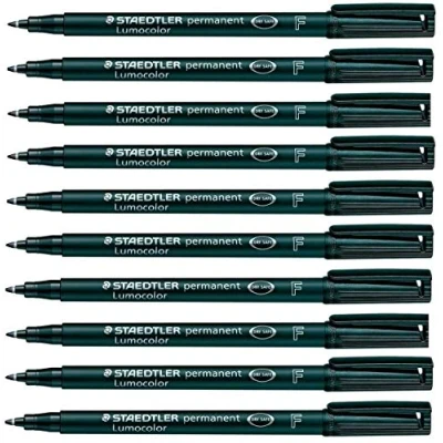 Abbildung von Staedtler Lumocolor Permanentmarker, fein, wasserfest, schmutzresistent, schnell trocknend, für CD DVD OHP, 10 Stück, Schwarz