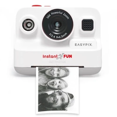 Abbildung von Easypix InstantFUN Sofortbildkamera, kreativer Fotospaß für Erwachsene und Kinder, Schwarz Weiß Thermodruck, BPA freies Papier nachfüllbar, Ausdrucke ohne Tinte