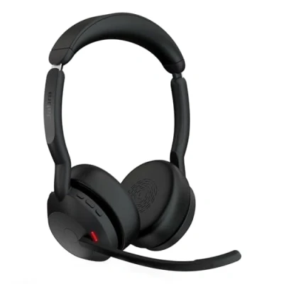 Abbildung von Jabra Evolve2 55 schnurloses Stereo Headset mit Ladestation und Air Comfort Mikrofone Geräuschunterdrückung &amp; ANC kompatibel allen UC Plattformen wie Zoom Google Meet Schwarz