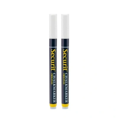 Abbildung von SECURIT 2er Set Kreidemarker Für nicht poröse Oberflächen (Schwarze Tafel, Glas, Metall, Spiegel...) Dünne Spitze 1 2 mm Weiß
