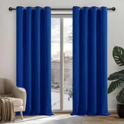 Abbildung von Deconovo Verdunkelungsgardinen mit Ösen Vorhang Dicke Gardinen Wohnzimmer Winter, 180x140cm(HöhexBreite), Königsblau, 2er Set