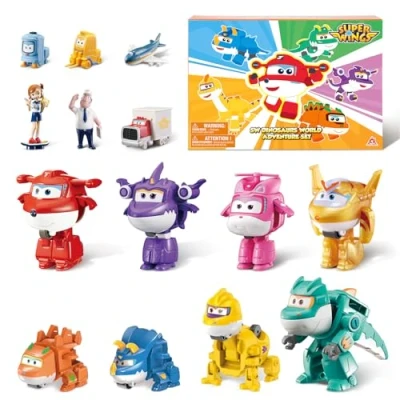 Abbildung von Super Wings Transforming Kinderspielzeug 14 Pack, 2 Zoll Flugzeug Spielzeug mit Roboter 4pcs, Dinosaurier 4pcs Pokeable Surprise Geschenkbox für Jungen und Mädchen ab 3 Jahren